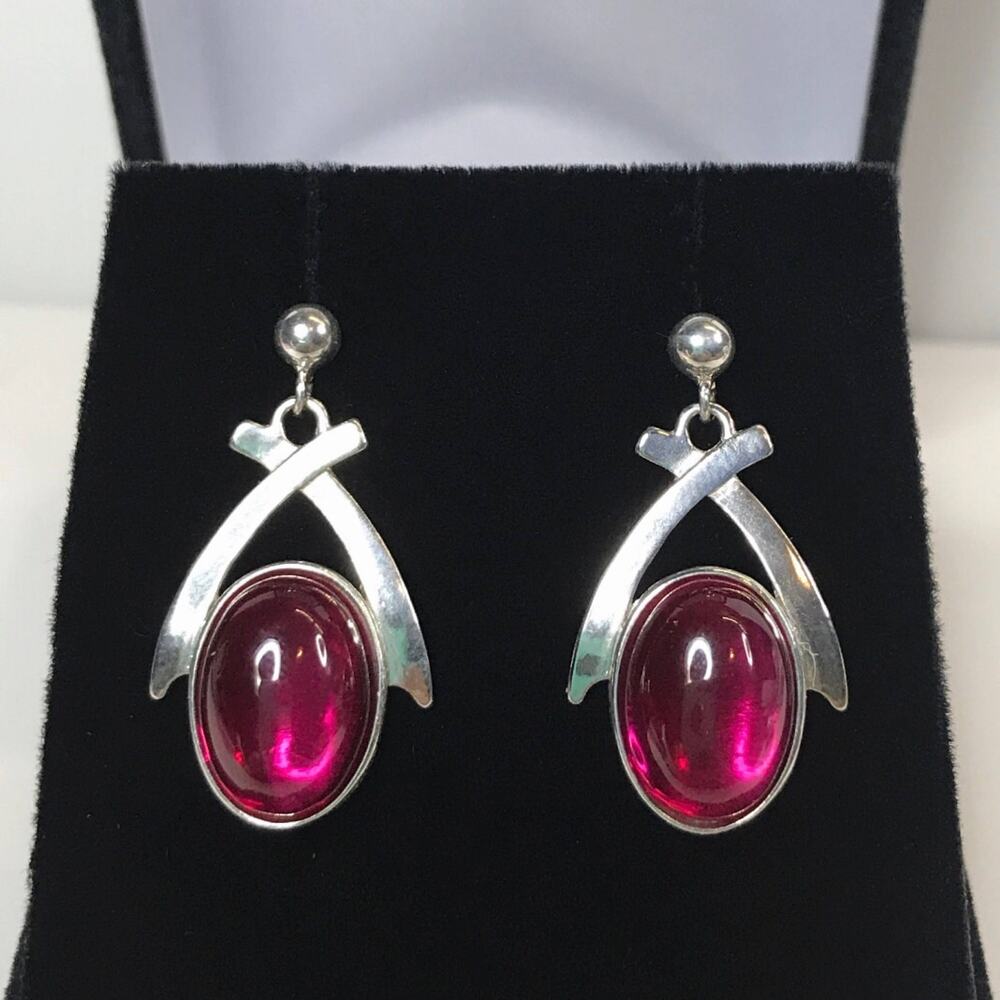 16ctw Cabochon Cut Lab Grown Ruby Earrings in Sterling Silver